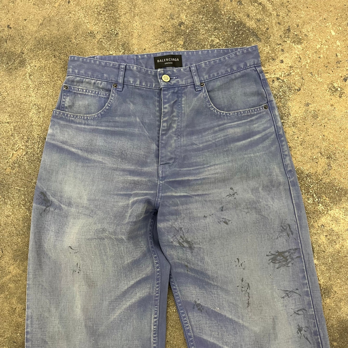 Balenciaga AW23 ‘Thrashed’ Overdyed Blue Moleskin Denim
