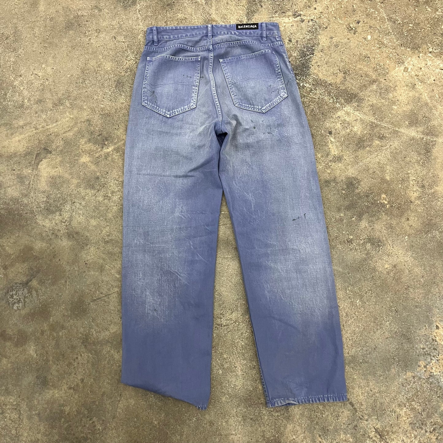 Balenciaga AW23 ‘Thrashed’ Overdyed Blue Moleskin Denim