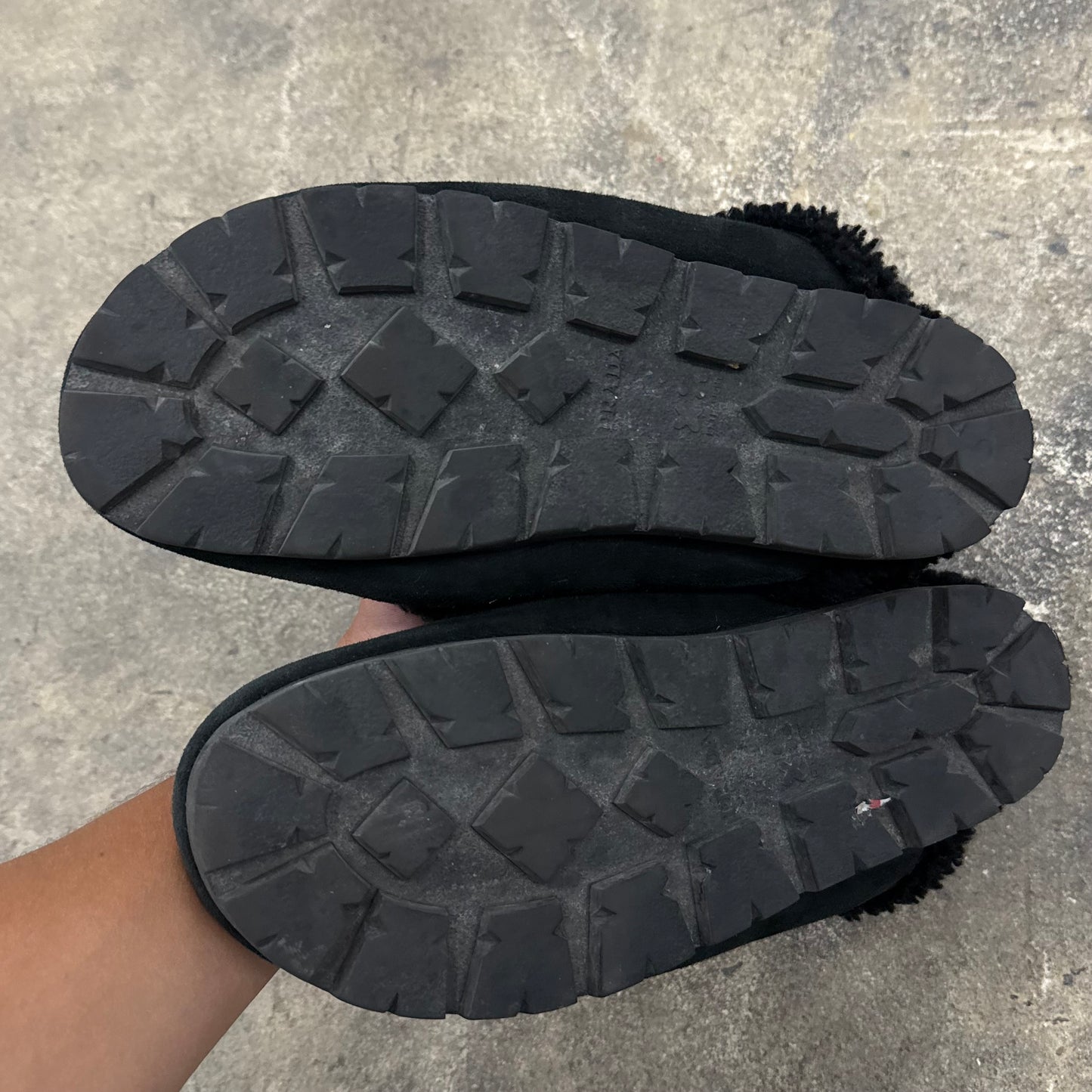 Prada Shearling Logo Slippers