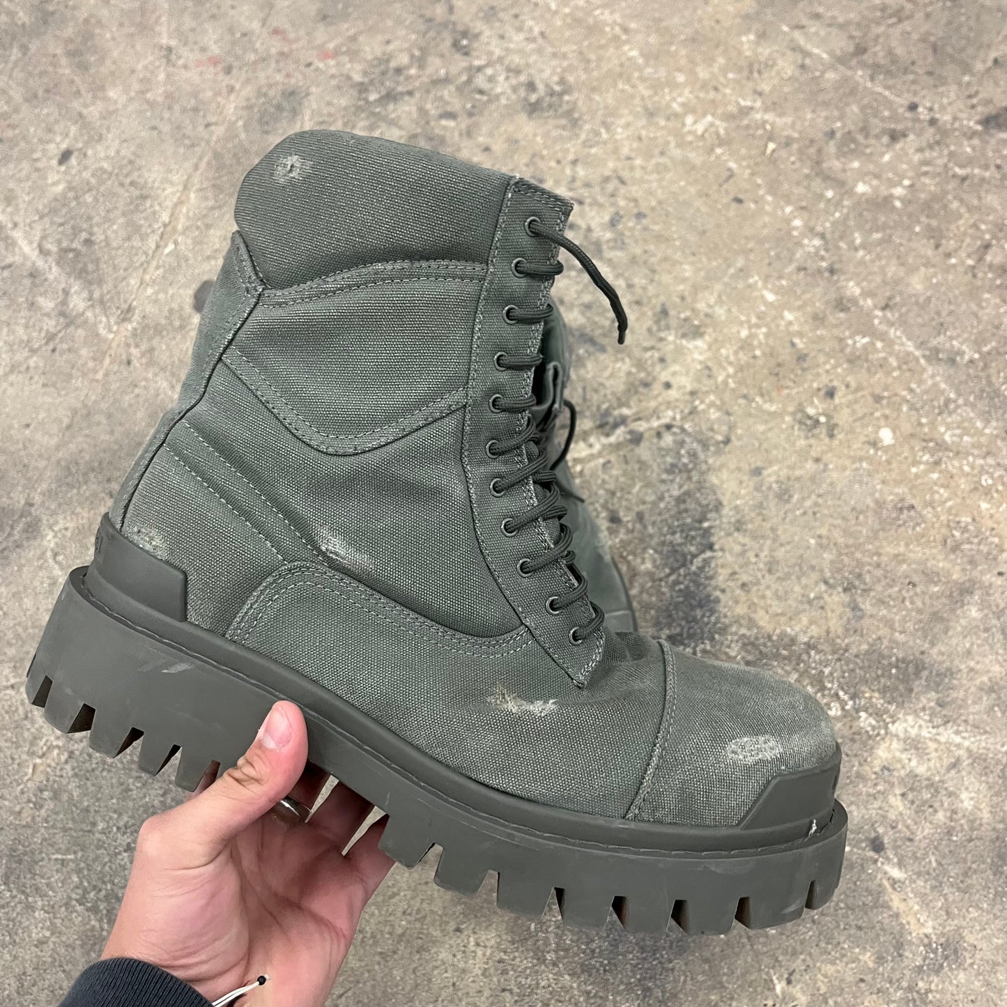 Balenciaga Green Distressed Strike Boot