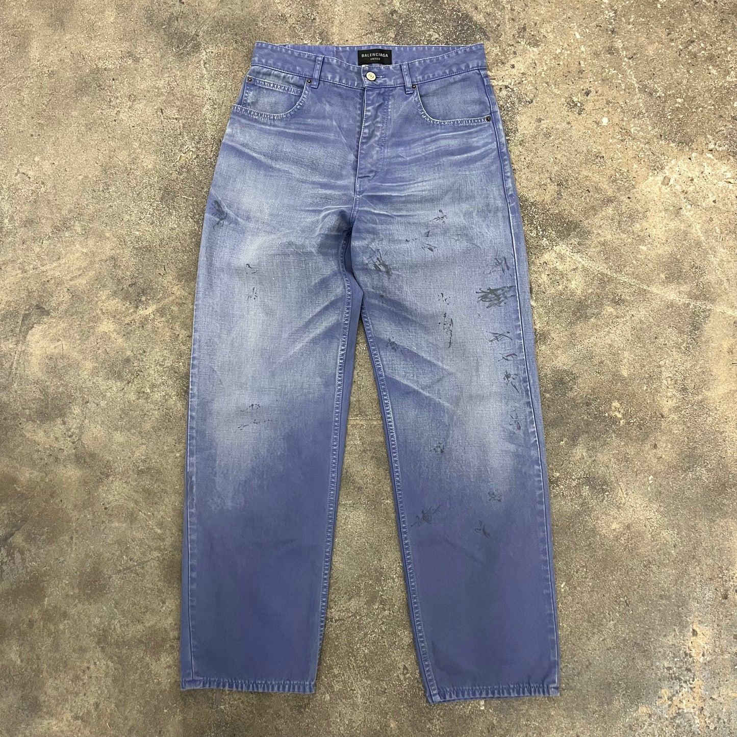 Balenciaga AW23 ‘Thrashed’ Overdyed Blue Moleskin Denim