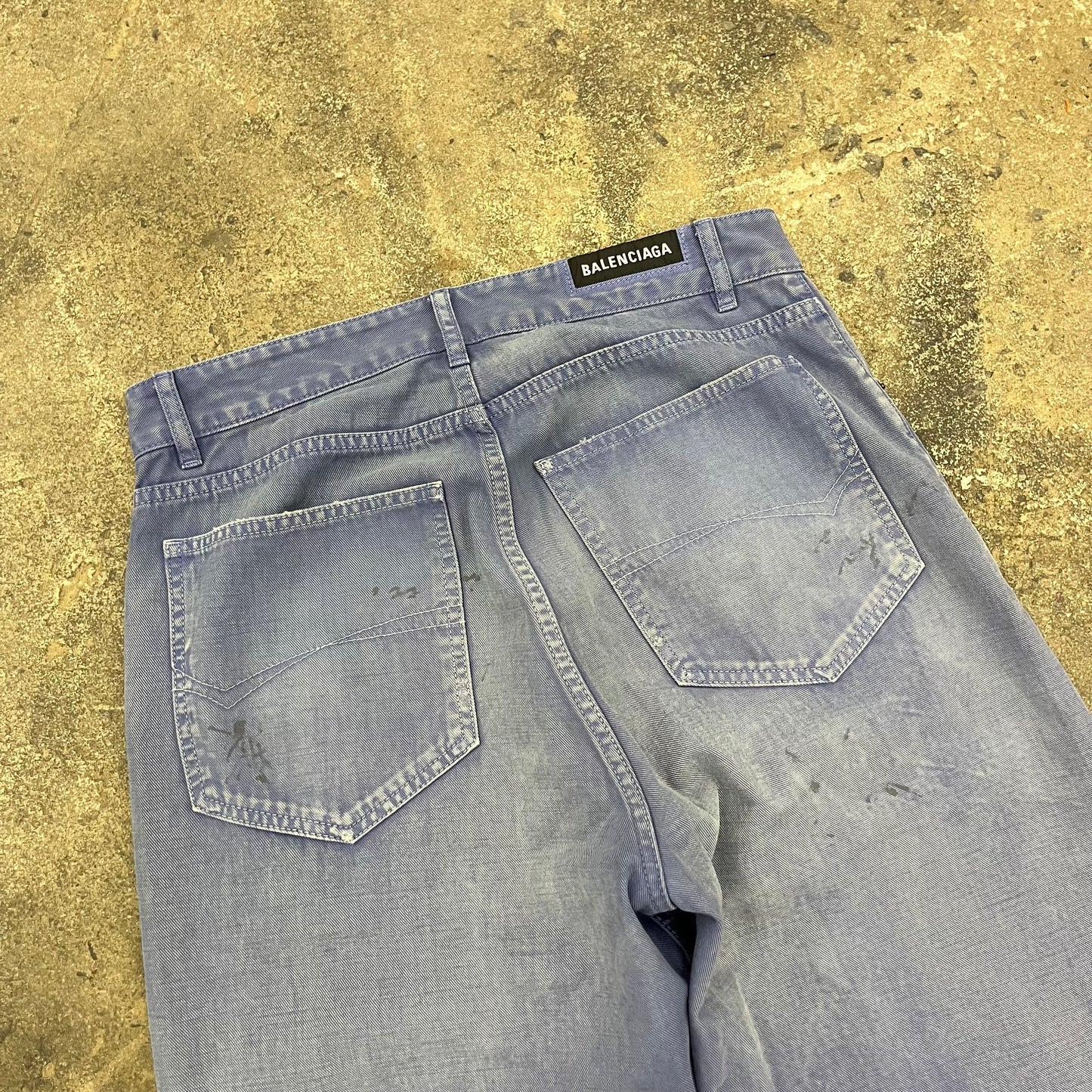 Balenciaga AW23 ‘Thrashed’ Overdyed Blue Moleskin Denim