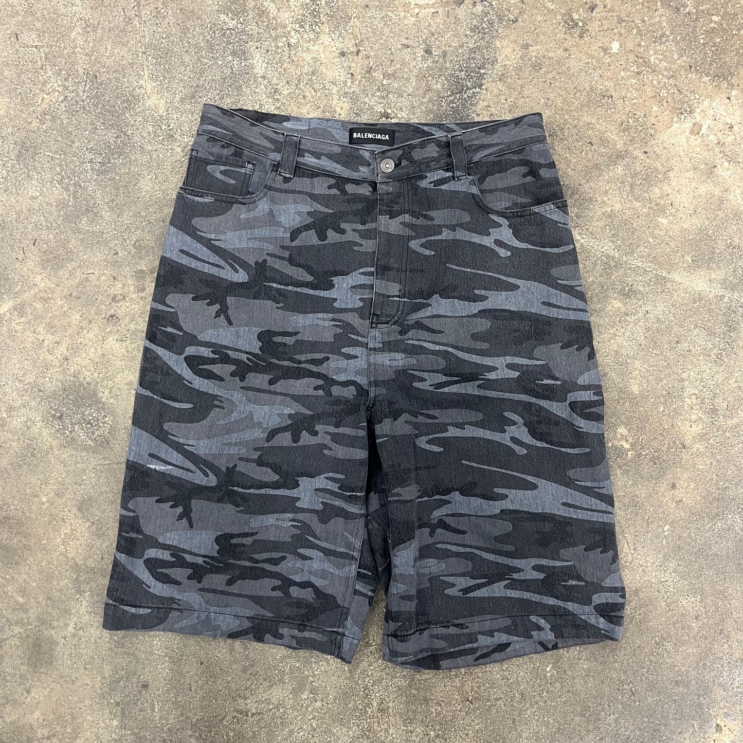 Balenciaga Camo Denim Shorts