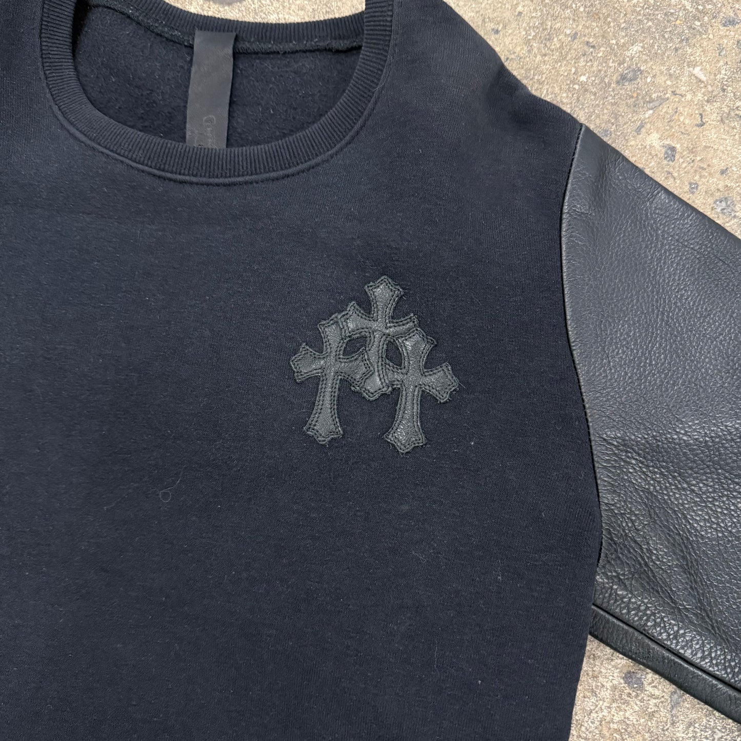 Chrome Hearts Leather Sleeve Crewneck
