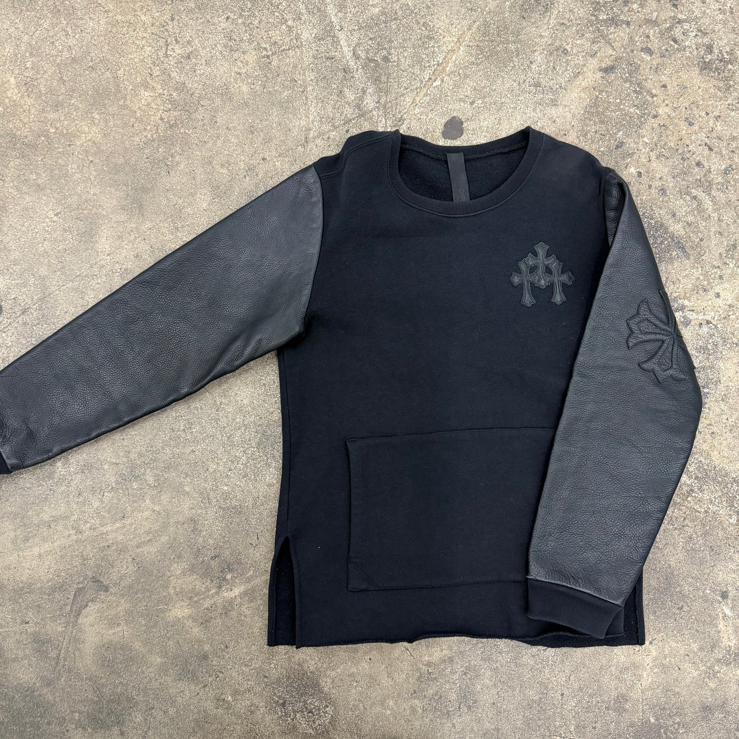 Chrome Hearts Leather Sleeve Crewneck