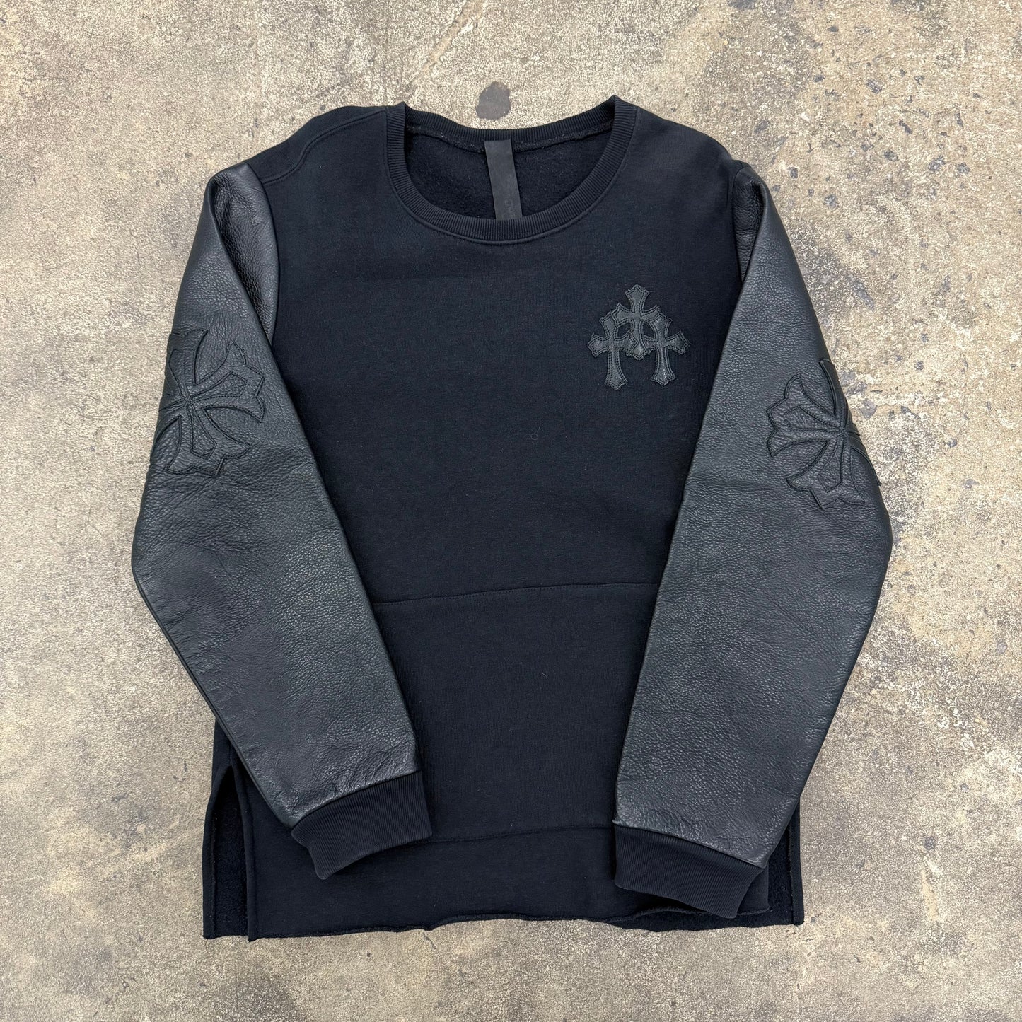 Chrome Hearts Leather Sleeve Crewneck