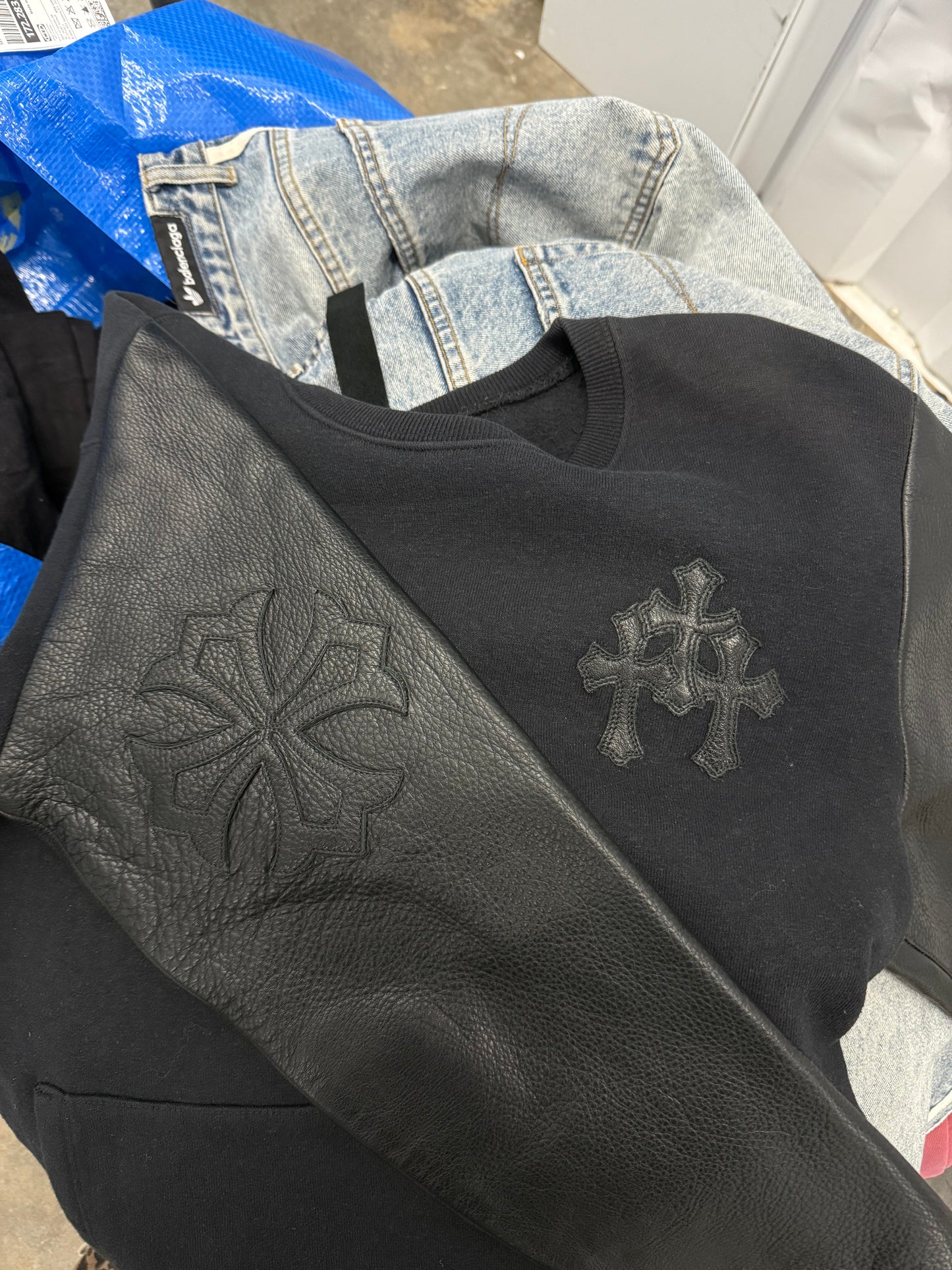 Chrome Hearts Leather Sleeve Crewneck