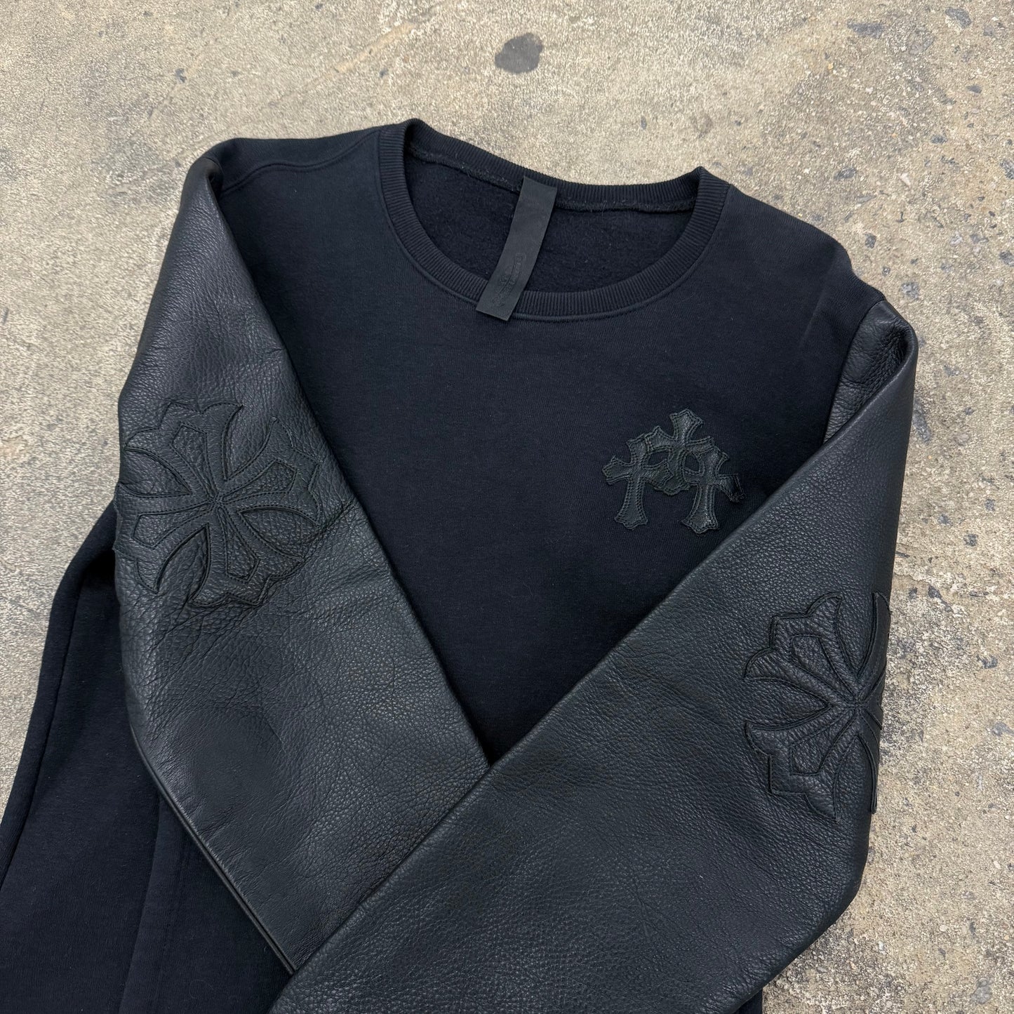 Chrome Hearts Leather Sleeve Crewneck