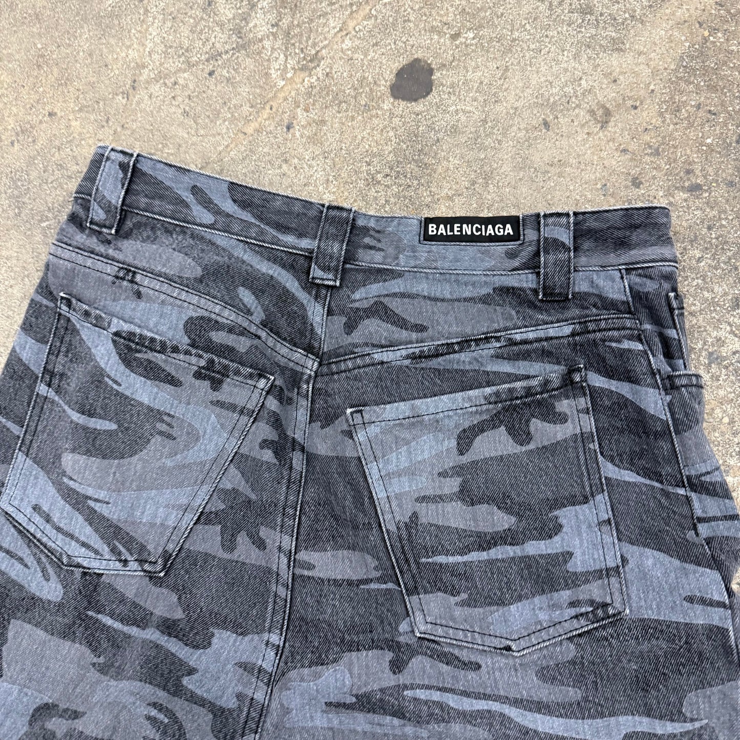 Balenciaga Camo Denim Shorts