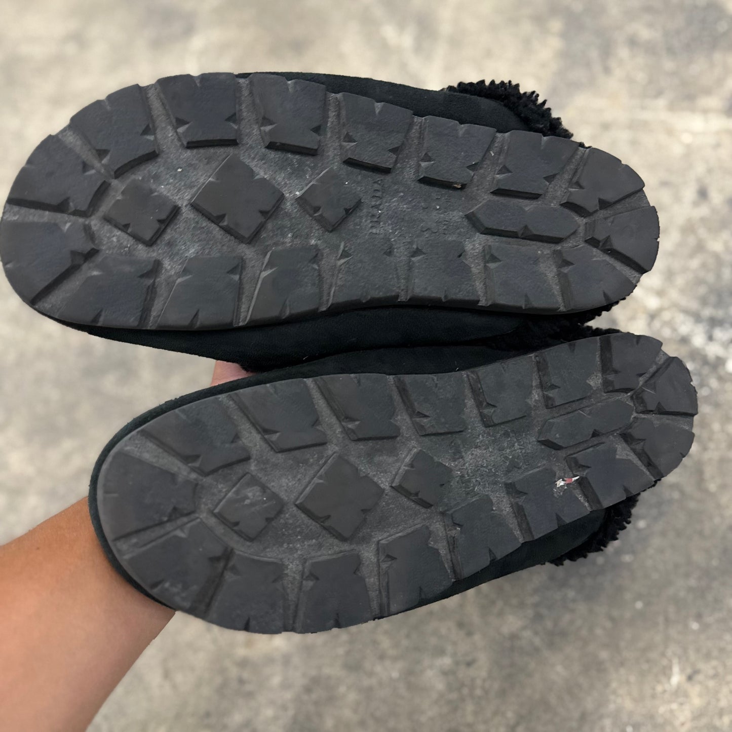 Prada Shearling Logo Slippers